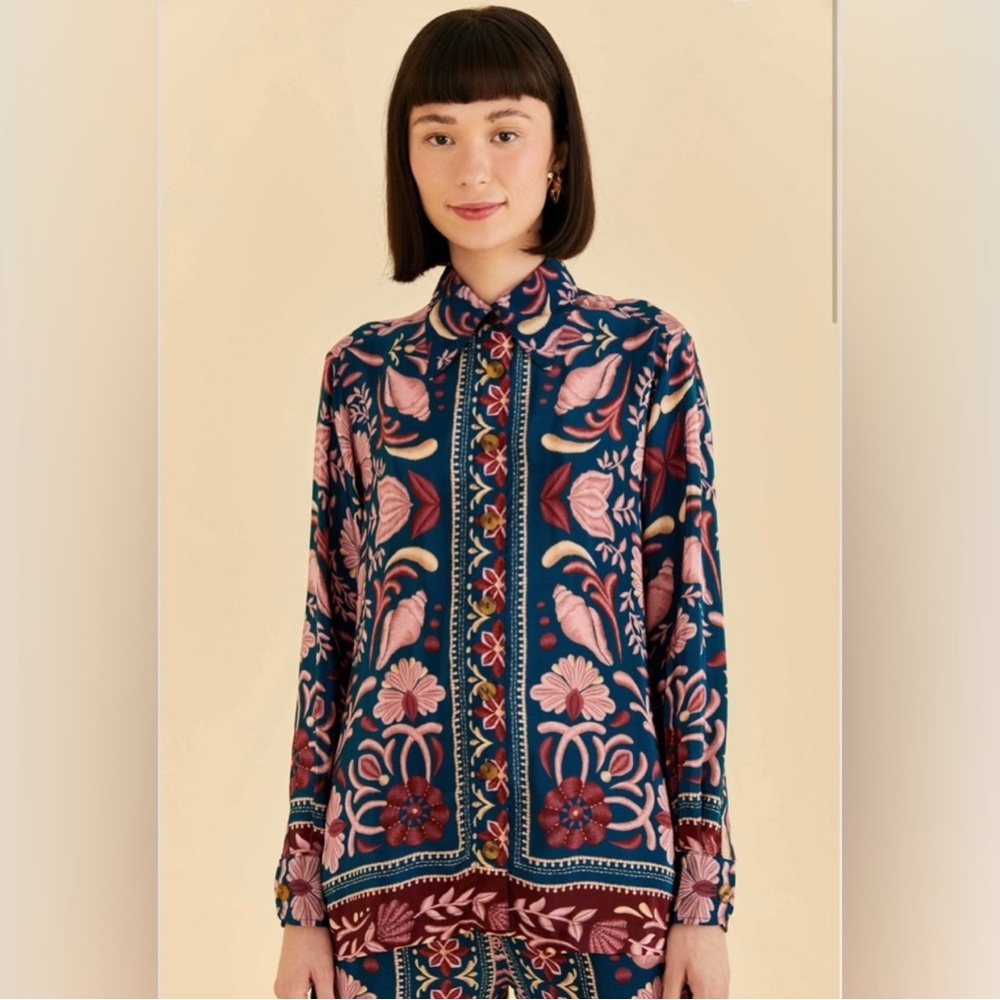 Farm Rio Shell Tapestry Button Down
